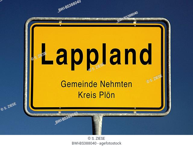 Lappland place name sign, Germany, Schleswig-Holstein, Kreis Ploen, Nehmten