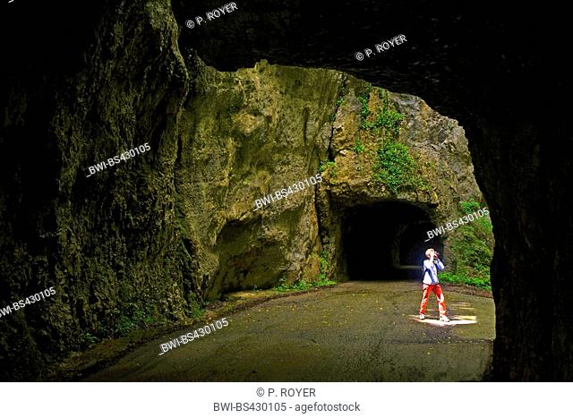 mountain road with tunnels gorge Grands Goulet, France, Auvergne-Rh¶ne-Alpes, Vercors National Park, Pont en Royans