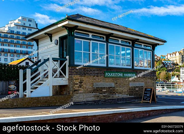 FOLKESTONE, KENT/UK - NOVEMBER 12 : View of the restored signal box at the Harbour railway station in Folkestone on November 12, 2019