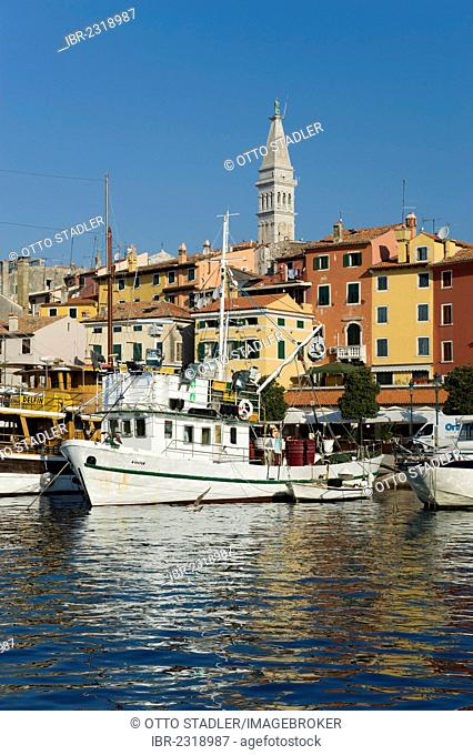 Boats in the harbour of Rovinj, Istria, Croatia, Europe