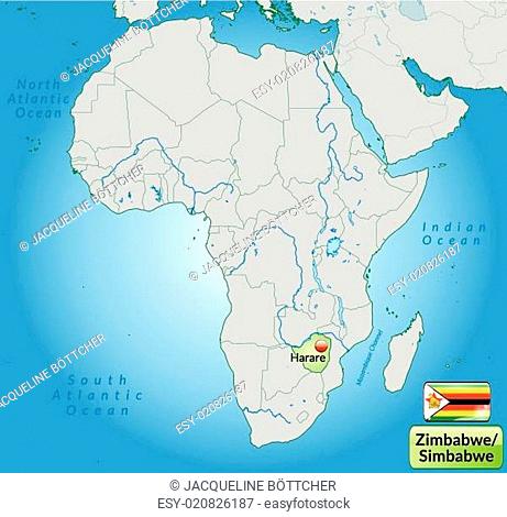 Umgebungskarte von Simbabwe mit Hauptstädten in Pastelgrün