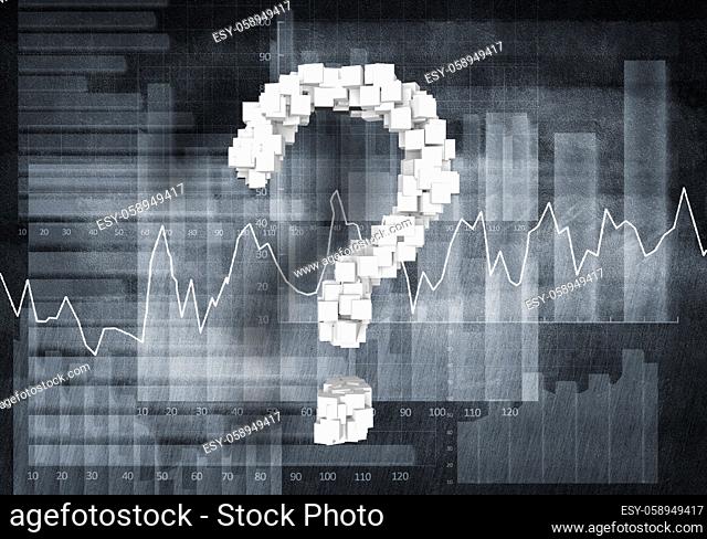 Big question mark on graphs and diagrams background, 3D rendering