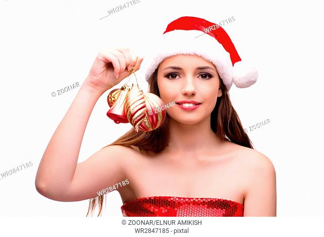 Young woman in snow girl costume in christmas concept