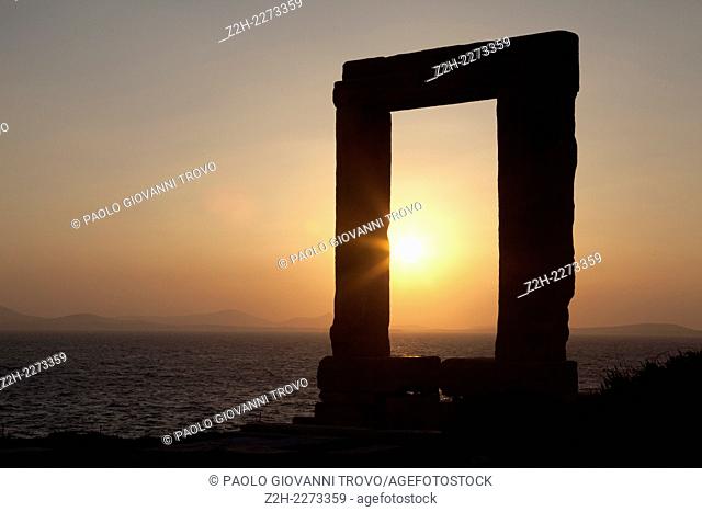 Gate of the temple of Apollo, Portara, Naxos Town, Naxos, Cyclades Islands, Greece
