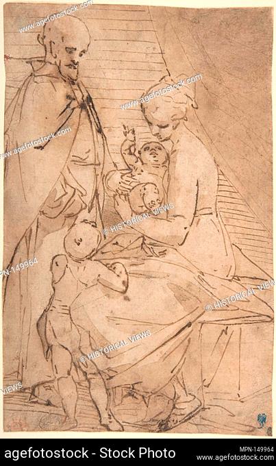 The Holy Family with the Infant Baptist. Artist: Luca Cambiaso (Italian, Moneglia 1527-1585 Madrid); Date: 1527-85; Medium: Pen and brown ink