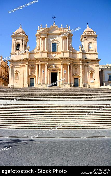 the cathedral of Noto in Sicily panoramic view from the top of another bell tower