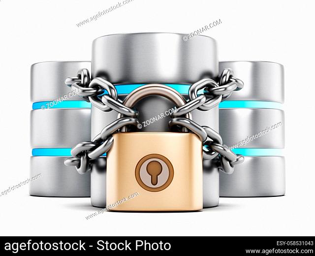 Network security concept, a padlock chained to the data storage server