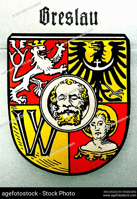 01 April 1993, Poland, Breslau: The coat of arms of the city of Wroclaw. Photo: Paul Glaser/dpa-Zentralbild/ZB. - Breslau/---/Poland