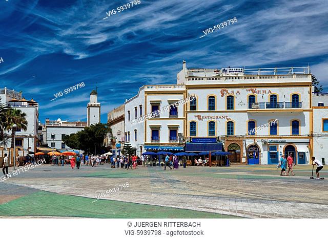 MOROCCO, ESSAOUIRA, 27.05.2016, Moulay El Hassan square in medina of Essaouira, UNESCO world heritage site, Morocco, Africa - Essaouira, Morocco, 27/05/2016