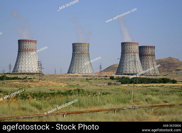 The ANEP nuclear power plant at Metsamor 35 km outside Yerevan, Armenia. Housing and agriculture are located around the facility