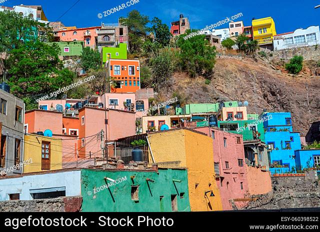 Guanajuato, Mexico - June 05, 2013 :View of the traditional colorful houses of the charming city of Guanajuato