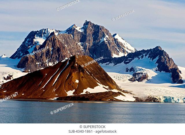 Rugged glacial landscape along the Hornsund in the southern Svalbard Archipelago, Norway, in summertime