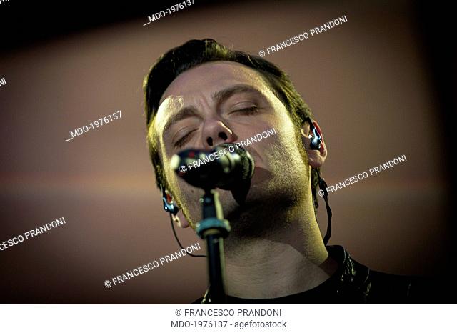 Close up of the Italian singer Tiziano Ferro during the opening concert of the 'Love is a simple thing Tour' at Olympic indoor stadium (also called Palaisozaki)