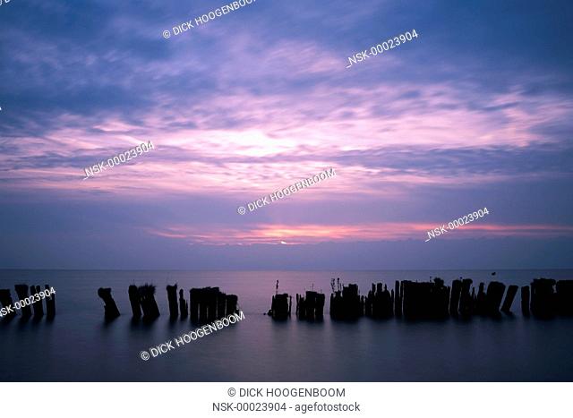 Sunset at the Markermeer. A lake in North-Holland photographed with a slow shutterspeed using a Lee Big stopper filter to get this result, The Netherlands