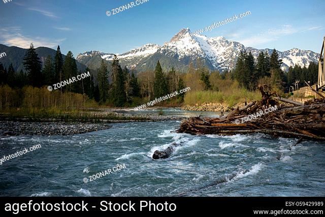 The Sauk River flows close to White Horse Mountain Washington State