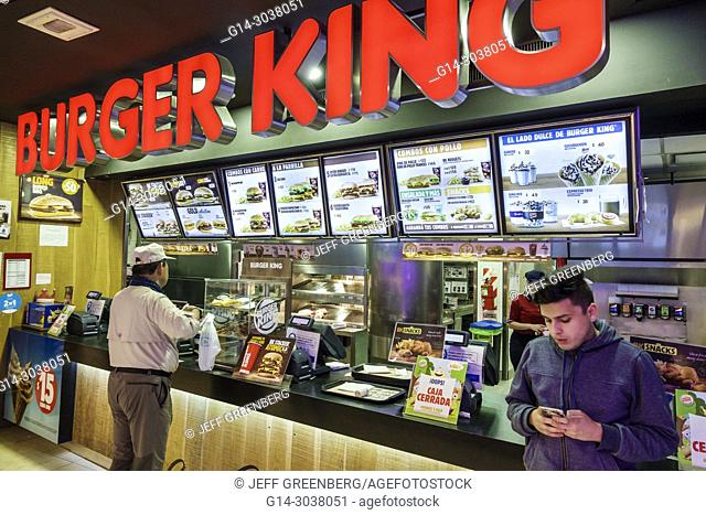 Argentina, Buenos Aires, Galerias Pacifico, food court plaza, interior, Burger King, American hamburger restaurant, fast food, Spanish language menu, counter