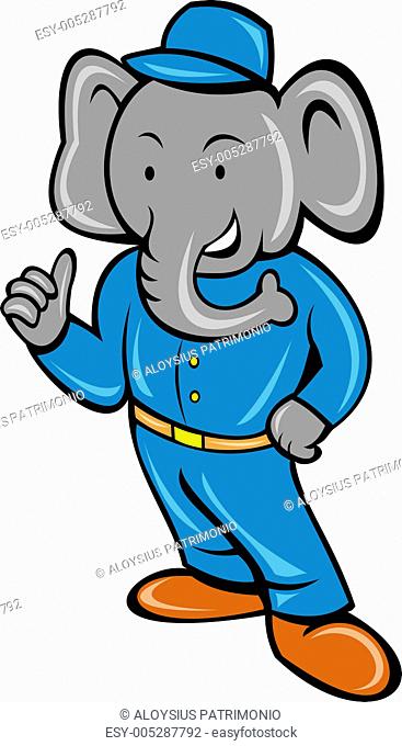 Cartoon elephant busboy or bellboy posing