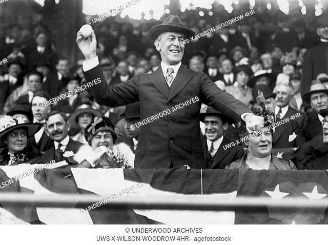 Washington, D.C.: 1916.President Woodrow Wilson throwing out the first ball on opening day of the baseball season