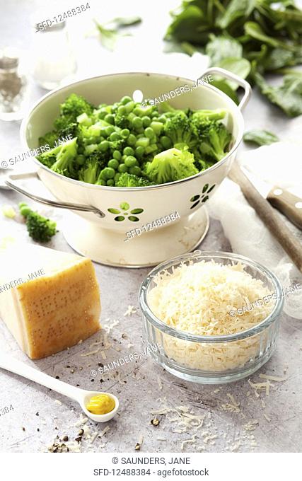 Parmesan Cheese with Peas and Broccoli
