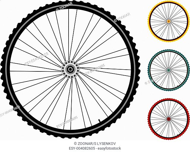 set bicycle wheels isolated on white