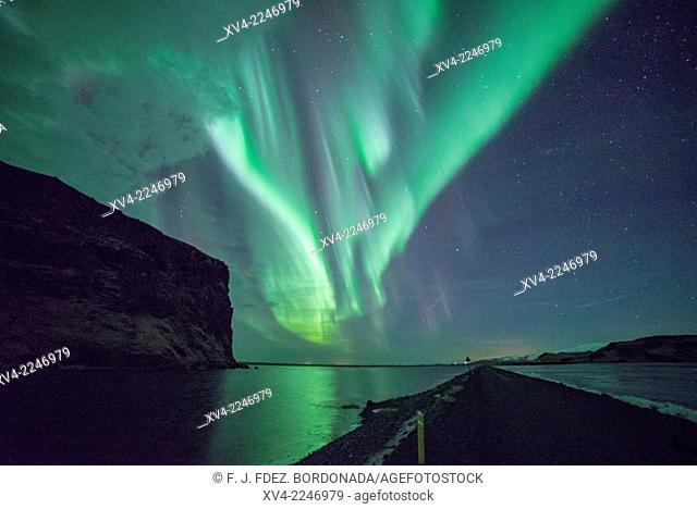 Aurora Borealis or northern Lights during winter at southern Iceland