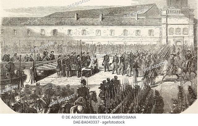 Arrival of General Frederic Henri Le Normand de Lourmel's body, killed in Sevastopol, Toulon, France, from a sketch by Letuaire