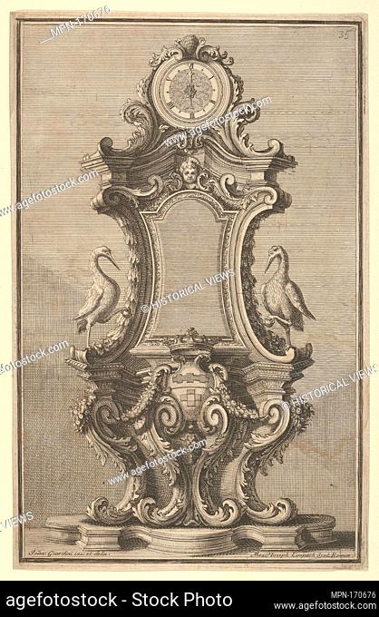 Design for a Clock, from 'Disegni Diversi'. Artist: Giovanni Giardini (Italian, ForlÃ¬ 1646-1722 Rome); Engraver: Maximilian Joseph Limpach (Czech