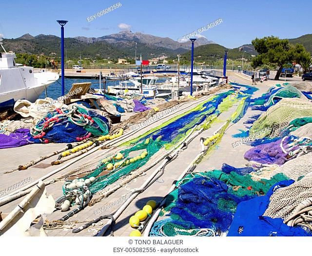Fishing nets and tackle in Andratx port from mallorca