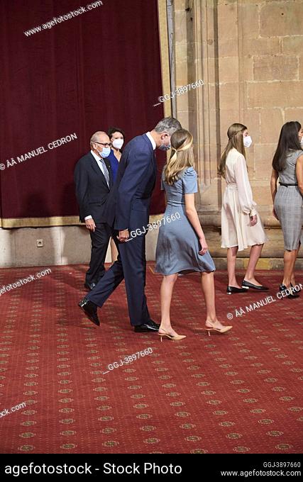 King Felipe VI of Spain, Queen Letizia of Spain, Crown Princess Leonor, Princess Sofia attends Audience with protective members of the Princess of Asturias...