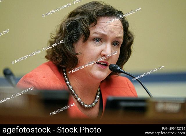 United States Representative Katie Porter (Democrat of California), speaks during a House Committee on Oversight and Reform hearing on gun violence on Capitol...