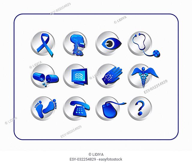 Medical & Pharmacy Icon Set, Blue - Silver. Digital illustration from scratch