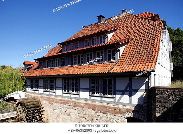 Göttingen: Historical water mill small Odilienmühle in the Leinekanal (channel)