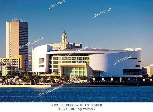 USA, Florida, Miami, American Airlines Arena and Freedom Tower, morning