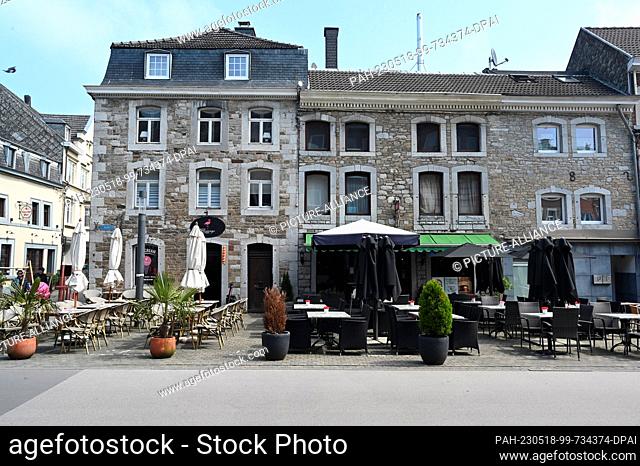 14 May 2023, Belgium, Eupen: Houses of the old town in the upper town of Eupen in the German-speaking Community of Belgium Photo: Horst Galuschka/dpa/Horst...