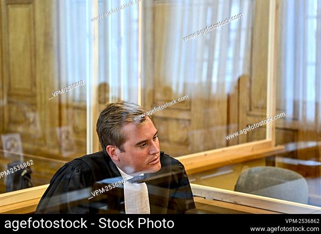 Lawyer Pieterjan Dens pictured during the jury constitution session for the trial of Kenian James Ololo, at the Assizes Court of the Flemish-Brabant Province in...