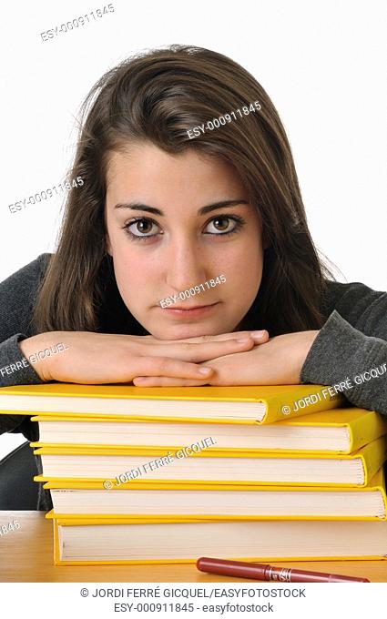 Bored adolescent girl student resting