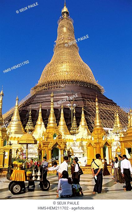 Myanmar Burma, Rangoon Division, Rangoon City, on the square of Shwedagon Paya The Golden Dragon Pagoda which the main stupa is in restoration