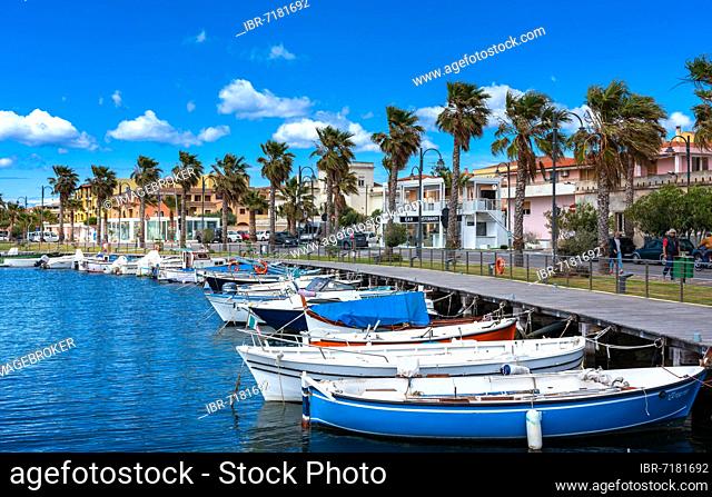 Small fishing boats in the harbour of Figari at Golfo Aranci, Sardinia, Italy, Europe