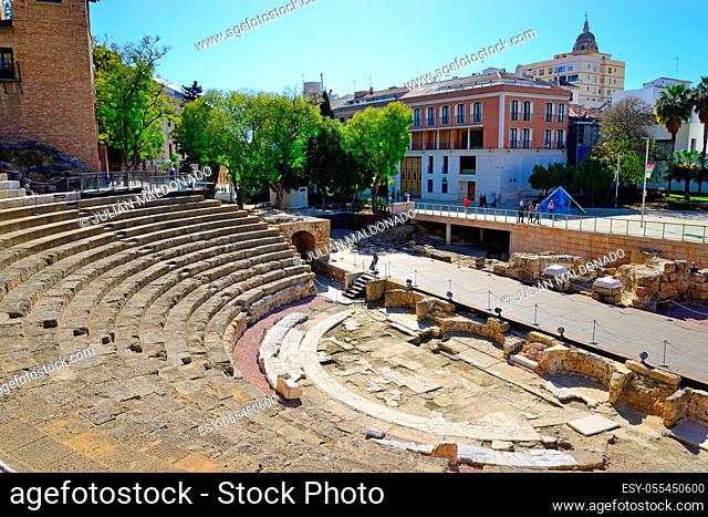 Malaga, Spain - March 4, 2020: Archaeological remains of the Roman Theater in the city of Malaga