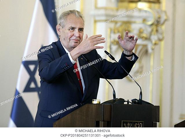 President Milos Zeman again promoted Czech embassy's moving from Tel Aviv to Jerusalem at event marking 70 years of State of Israel at Prague Castle