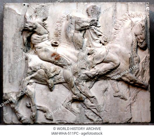 Detail from the South Frieze of the Parthenon, Athens. Showing 6 horsemen and their horses. Greek, circa 443-438 BC