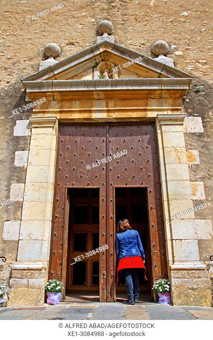 entrance door , church of Sant Pere, Begur, Girona, Catalonia, Spain