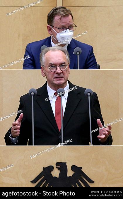 19 November 2021, Berlin: Reiner Haseloff (CDU), Prime Minister of Saxony-Anhalt, speaks during the special session of the Bundesrat on amendments to the...