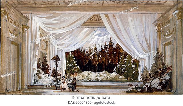 Set design by P Ricci for the opera Andrea Chenier, by Umberto Giordano (1867-1948).  Naples, Centro Di Documentazione E Museo Storico Del Teatro Di San Carlo...