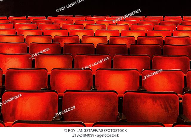 Dramatic red seating in a smaller theatre at the Chan Centre for the Performing Arts, Vancouver, Canada