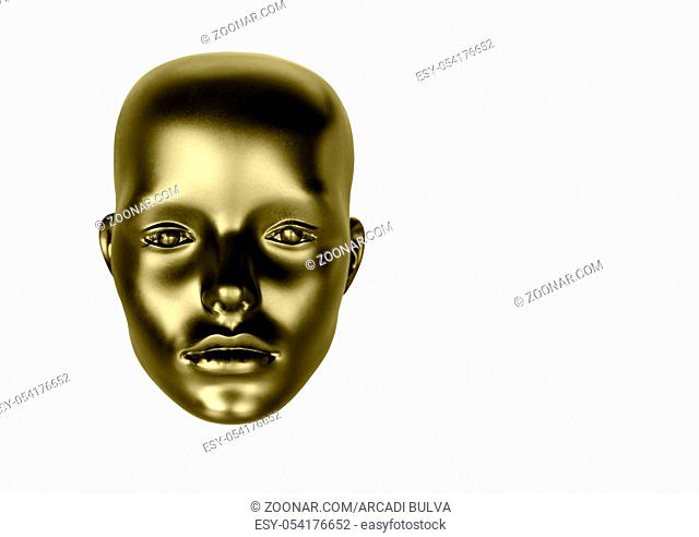 creative image of a mannequin head in brown sepia, close-up, on a white background, isolated