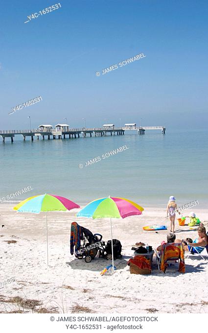 Beach near 1000 foot Gulf Pier into Gulf of Mexico in Fort Desoto Park in Pinellas County in Tierra Verde Florida near St  Petersburg Florida