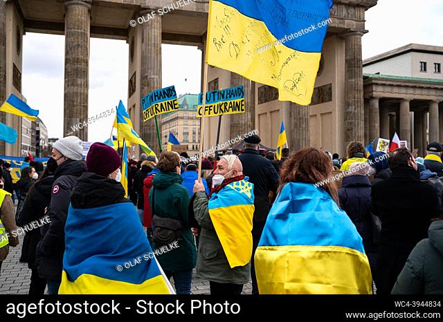 Berlin, Germany, Europe - Protesters including Ukrainians living in Berlin and Germany and supporters demonstrate according to the motto ""Solidarity with the...