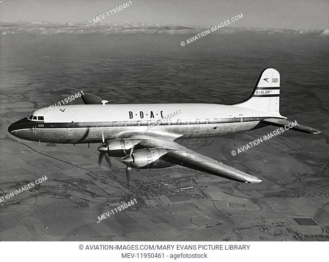 A Boac Handley Page Hp-81 Hermes 4 Named Hero, Flying over Fields in Southern England, UK