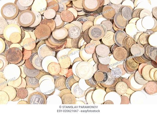 Pile of coins - isolated on white background